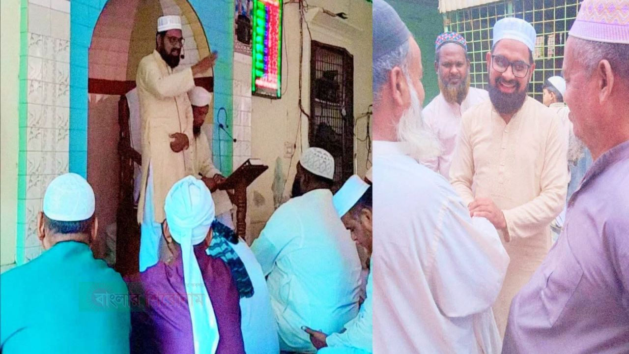 আরাফাত নগর মসজিদে মুসুল্লিদের সাথে চেয়ারম্যান প্রার্থী আবদুল মোমিনের মতবিনিময়