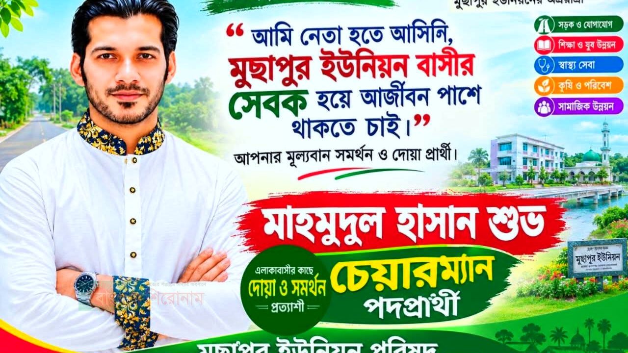 বন্দর মুছাপুরে জনপ্রিয়তার শীর্ষে তরুণদের পছন্দ মাহমুদুল হাসান শুভ